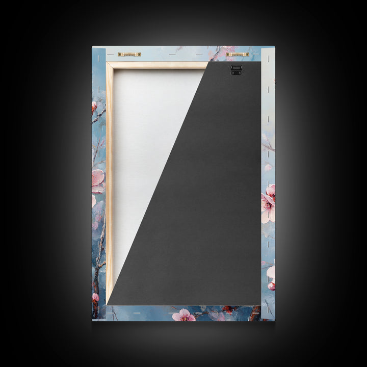 Cherry Blossom Painting Framed Canvas Print | Japanese Sakura Wall Art | Light Pink Wall Art Above Sofa Decor | Floral Nature Print