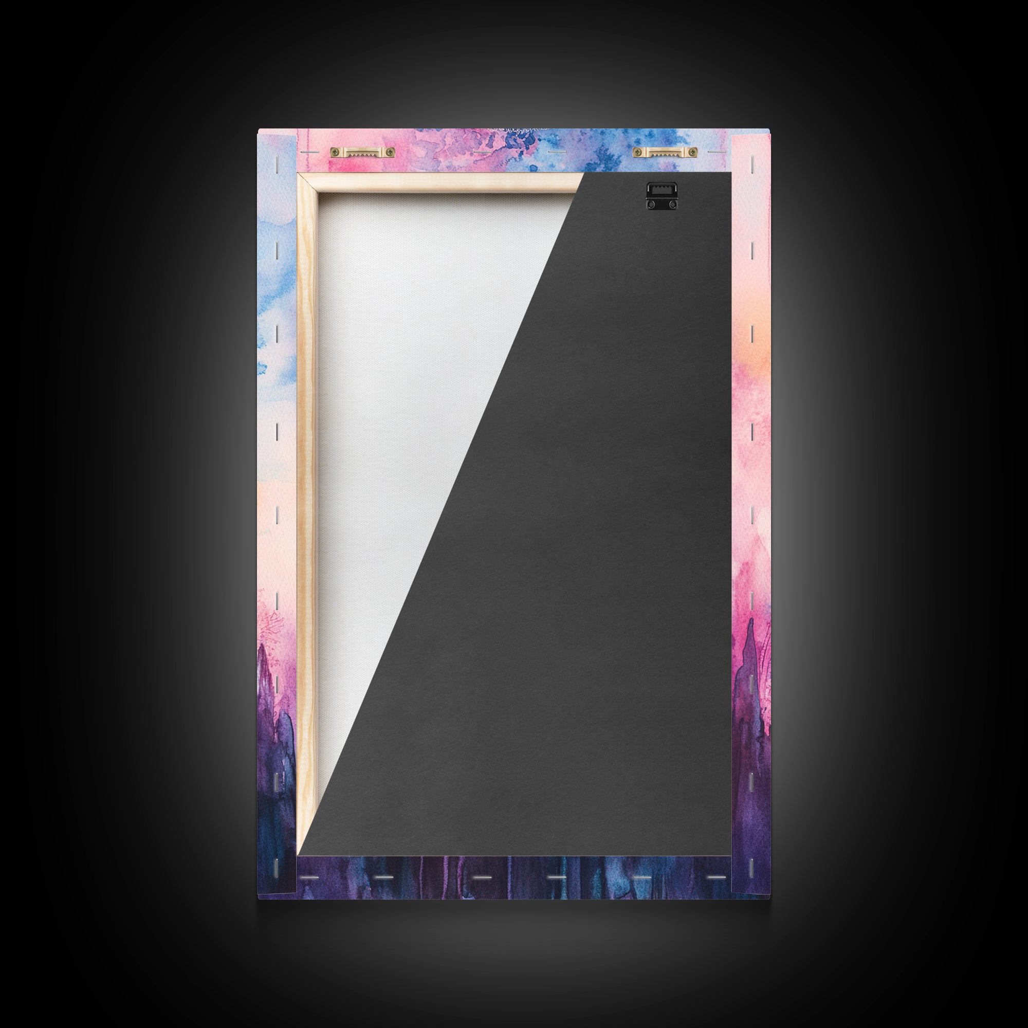 Mystic Sacred Geometry Framed Canvas Print with Bahai Art Elements and Vibrant Pink Blue Abstract, Boho Home Wall Decor
