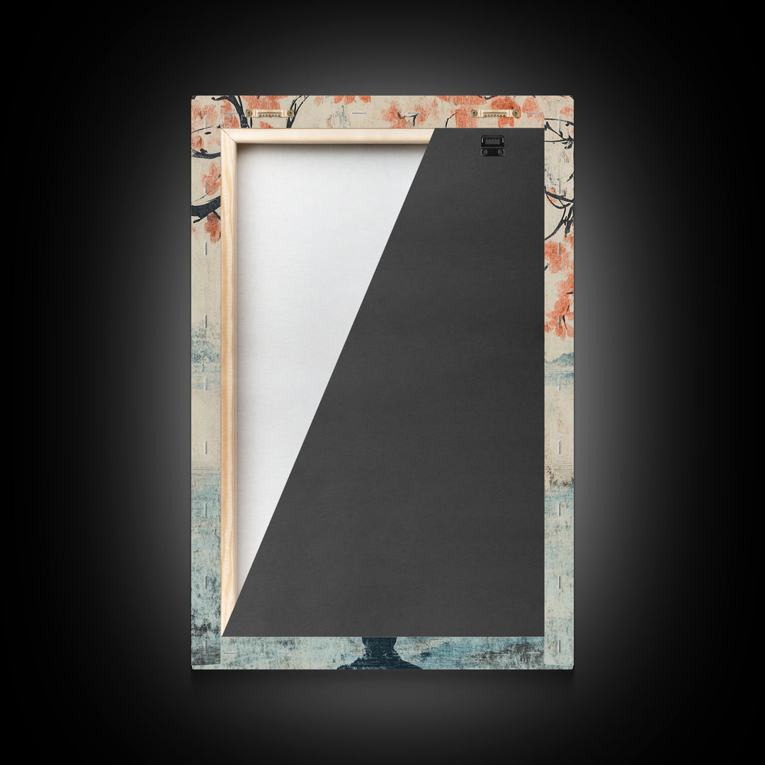 Cherry Blossom Canvas Print Featuring Zen Silhouette, Oriental Inspired Wabi Sabi Art, Minimalist Yoga Wall Art for Tranquility