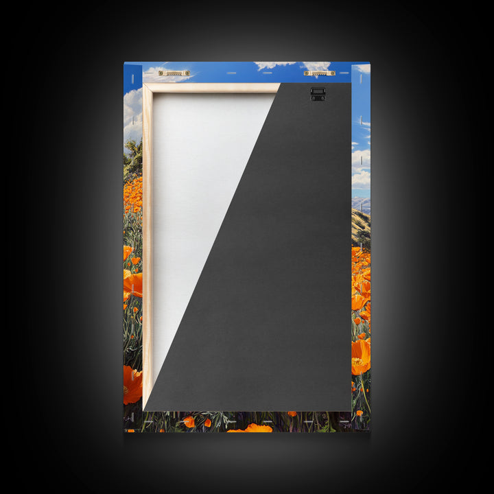 California Poppy Canvas Print with Vibrant Wildflower Painting, Rustic Living Room Art, Nature Landscape for Farmhouse Wall Decor