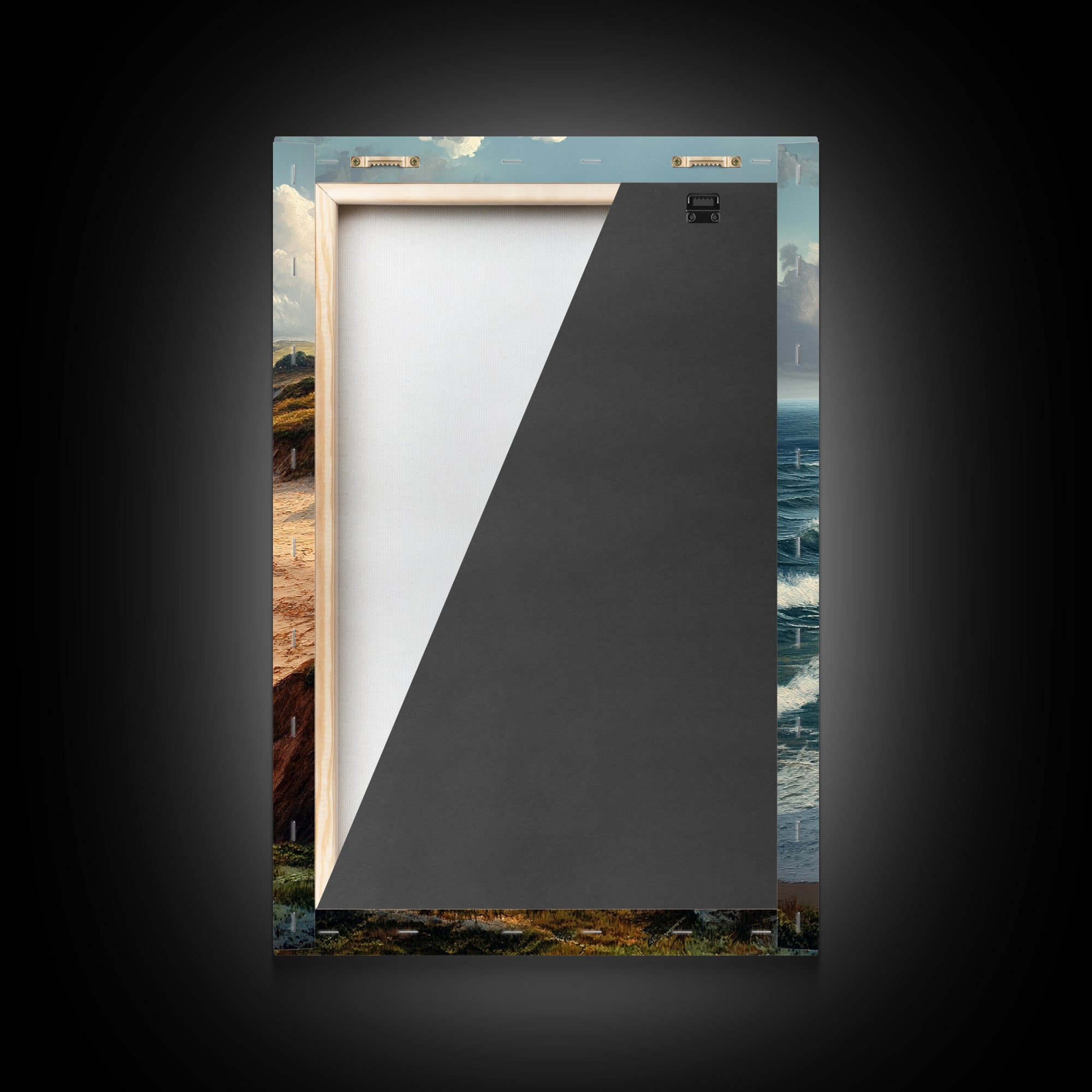 Coastal Seascape Framed Canvas Print Ocean Landscape Painting Cliffside Waves Art Nautical Coastal Decor Above Sofa Rustic Living Room Art