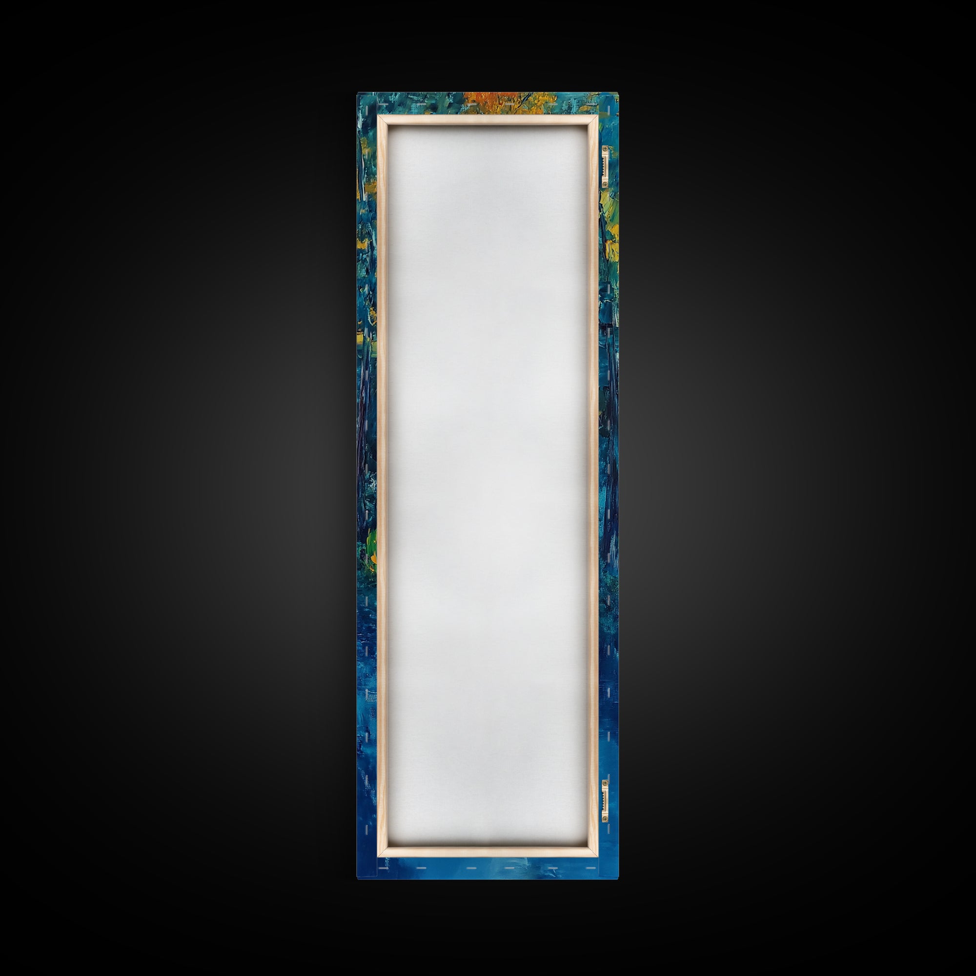 Autumn Reflection, fall painting, birch tree art, mountain painting, rustic wall art, panoramic art, Framed Canvas Print