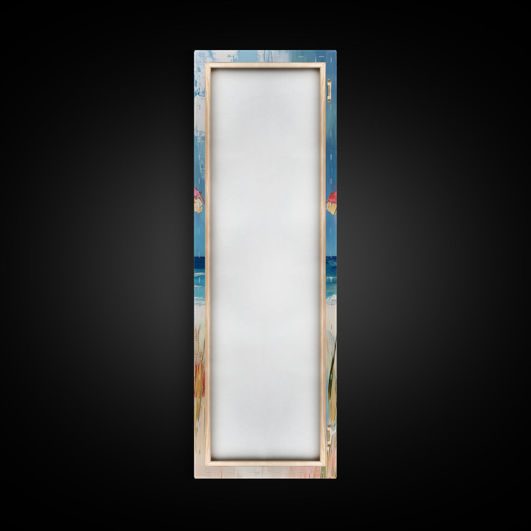 Beach Umbrella, Ocean Breeze, Coastal Decor, Surf Wall Art, Nautical Painting, Coastal Wall Art, Framed Canvas Print, Tall Skinny Art