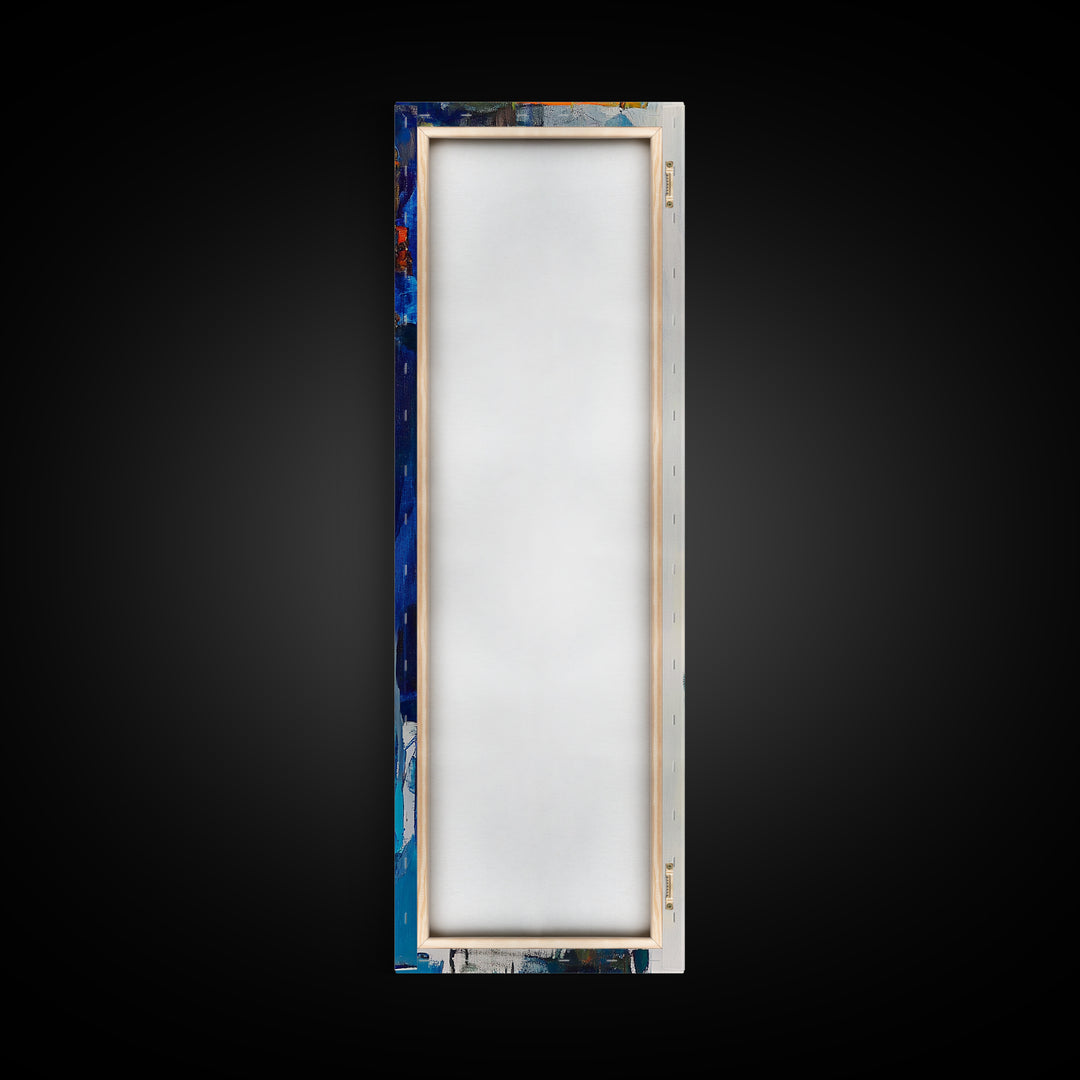 Crayfish painting, nautical wall art, rustic art, kitchen decor, fisherman painting, blue and orange, framed canvas print, gift idea