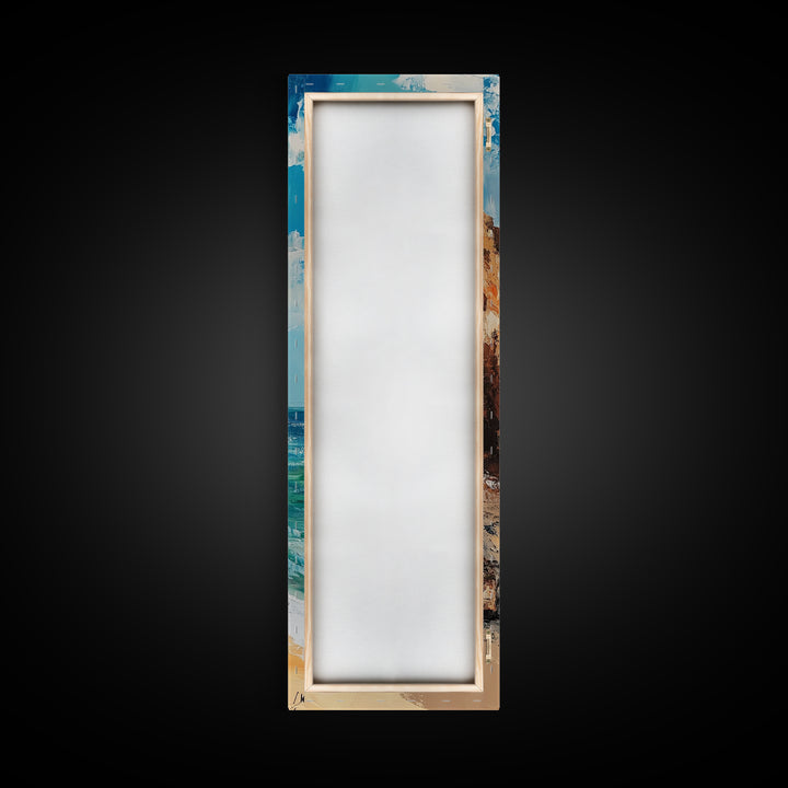 Coastal Beach, Ocean Waves, Rocky Shore, Framed Canvas Print, coastal decor, nautical wall art, seascape painting, rustic art