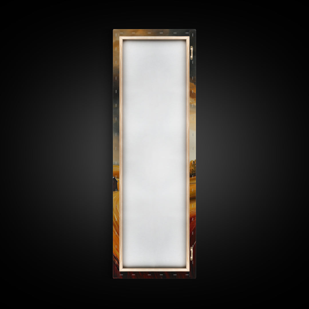 Autumn Fields, Stormy Sky, Golden Wheat, Canvas Print, barn landscape oil painting, farmhouse art, rustic wall art, fall decor