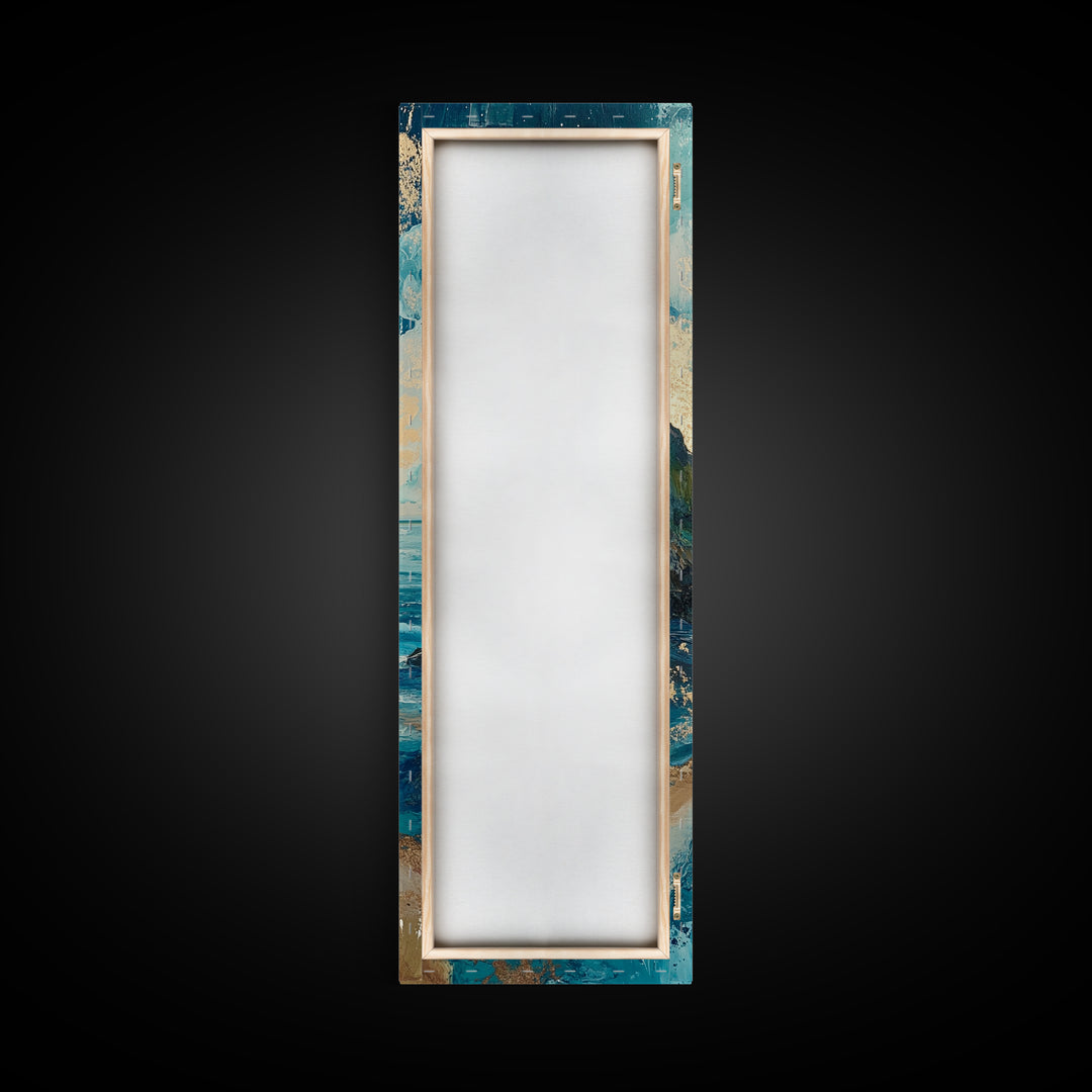 Coastal Landscape, Nautical Painting, Framed Canvas Print, Ocean Theme, Seascape Painting, Blue and Green Wall Art