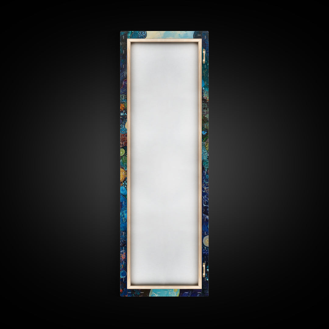 Abstract River, mosaic wall art, blue and green wall art, geometric wall art, whimsical art, framed canvas print, tall narrow art