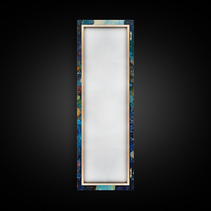 Abstract River, mosaic wall art, blue and green wall art, geometric wall art, whimsical art, framed canvas print, tall narrow art