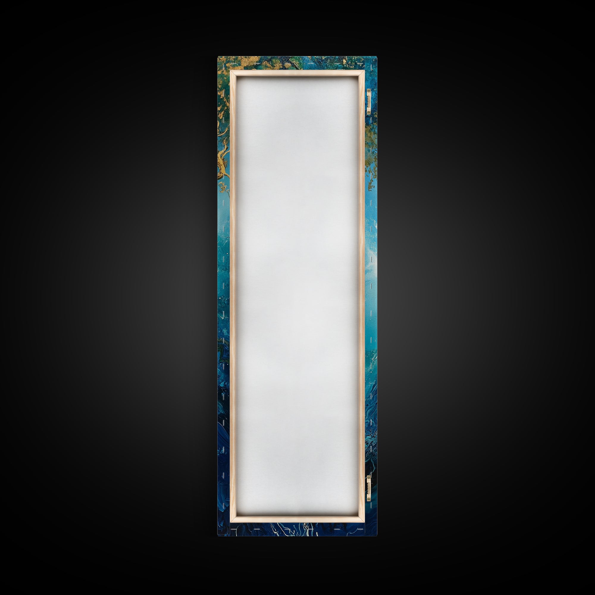 Rooted Tree, oak tree art, blue and green wall art, sacred geometry wall art, mystical art, framed canvas print, vertical wall art