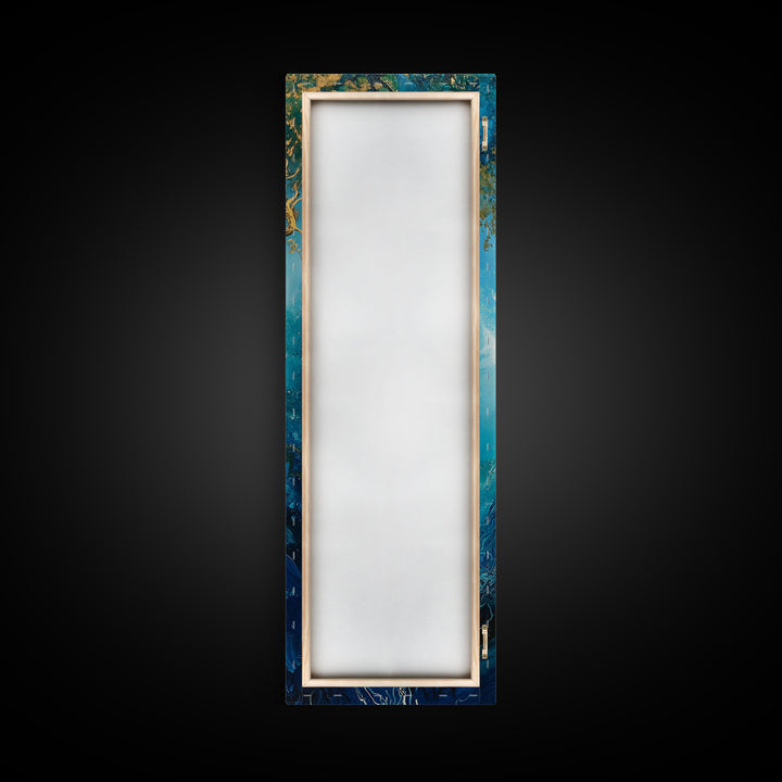 Rooted Tree, oak tree art, blue and green wall art, sacred geometry wall art, mystical art, framed canvas print, vertical wall art