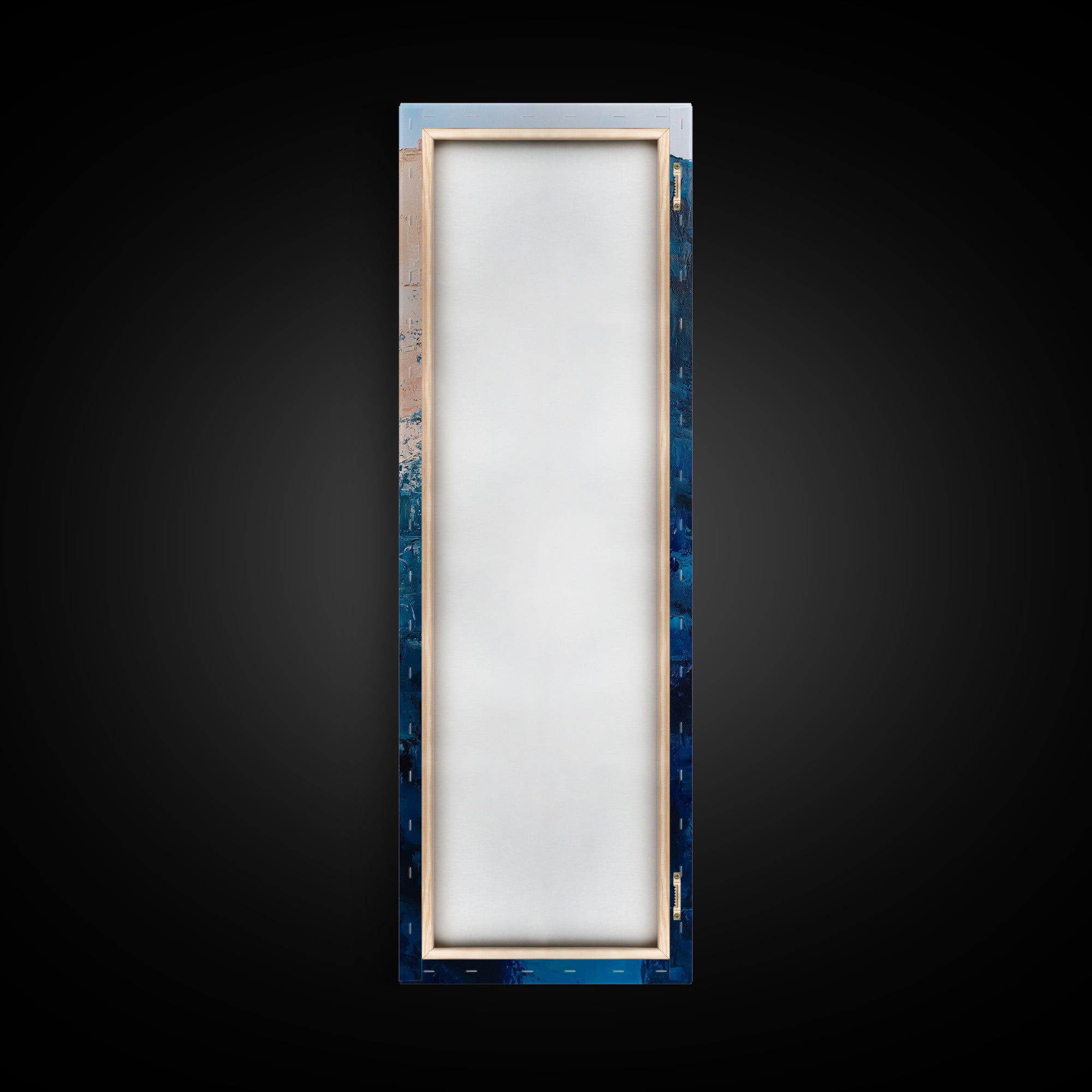 Canyon River View, landscape painting, blue and green wall art, nature lover gift, wabi sabi art, framed canvas print, vertical wall art