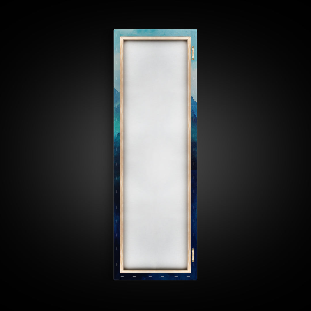 Blue and Green Wall Art, Moody Art, Landscape Painting, Framed Canvas Print, Wabi Sabi Art, Nautical Decor, Extra Wide Art