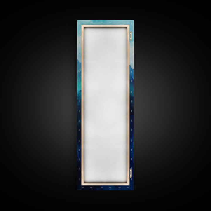 Blue and Green Wall Art, Moody Art, Landscape Painting, Framed Canvas Print, Wabi Sabi Art, Nautical Decor, Extra Wide Art