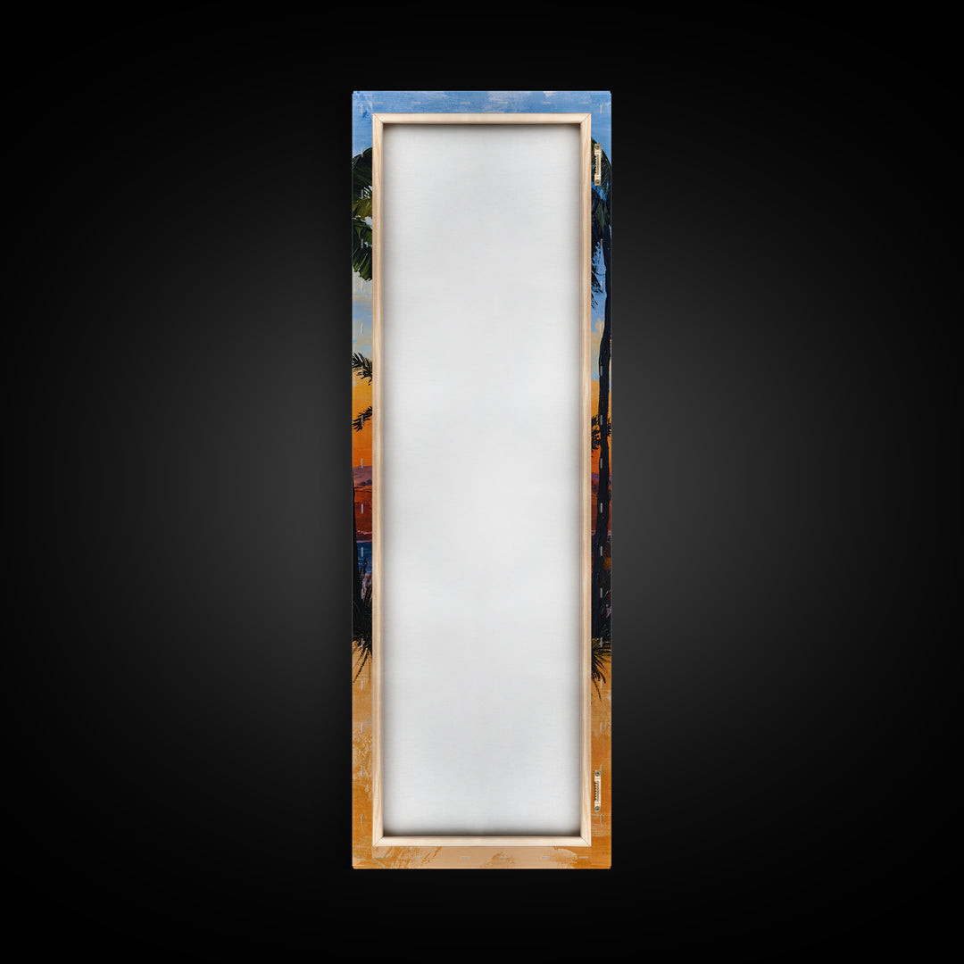 Tropical Sunset, palm tree painting, coastal decor, Hawaii art, nautical painting, framed canvas print,  coastal landscape art