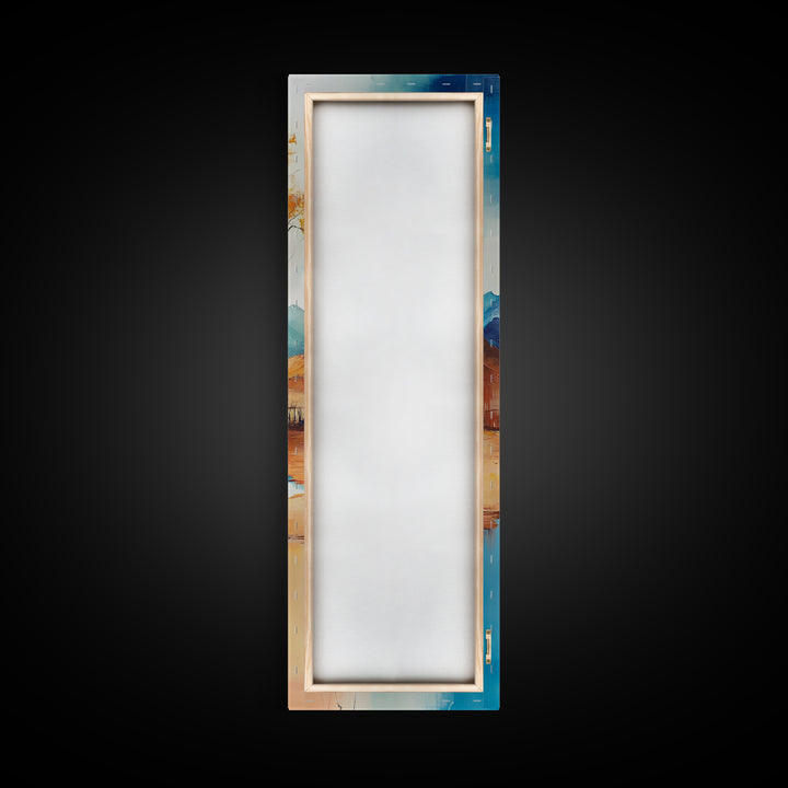 Autumn Reflections, landscape painting, birch tree art, above bed wall art, rustic wall art, framed canvas print, tall narrow art