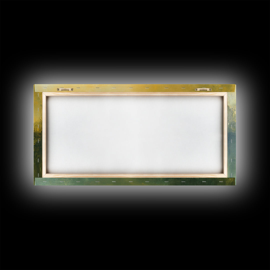 Abstract Landscape, Moody Art, Horizon Painting, Green Wall Art, Extra Wide Art, Panoramic Art, Framed Canvas Print, Living Room Art