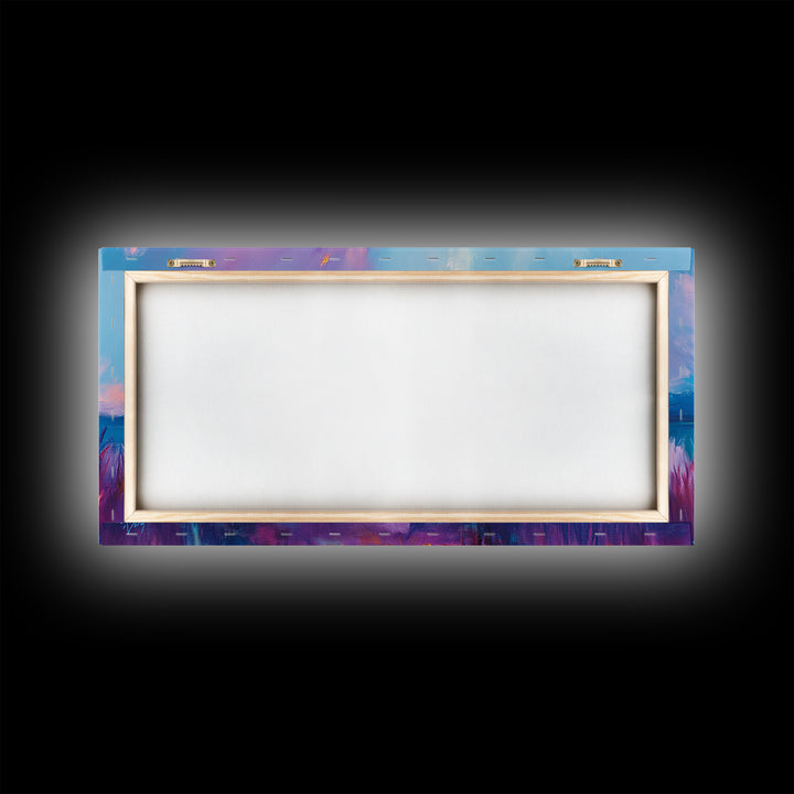 Bonfire at Sunset, Coastal Wall Art, Pink Orange Wall Art, Extra Wide Art, Horizontal Wall Art, Framed Canvas Print, Moody Art