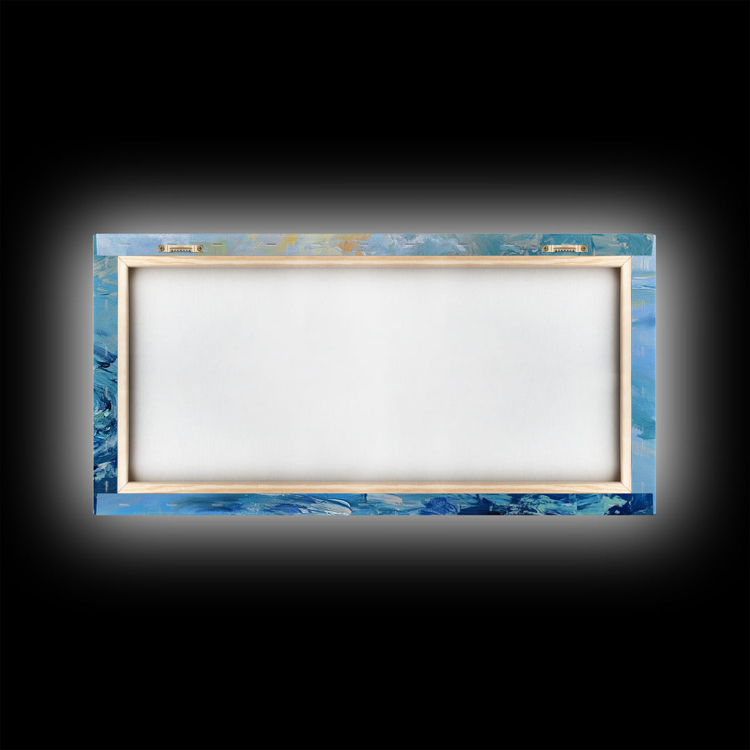 Drifting Log, rustic art, coastal painting, seascape painting, panoramic art, landscape painting, Framed Canvas Print,