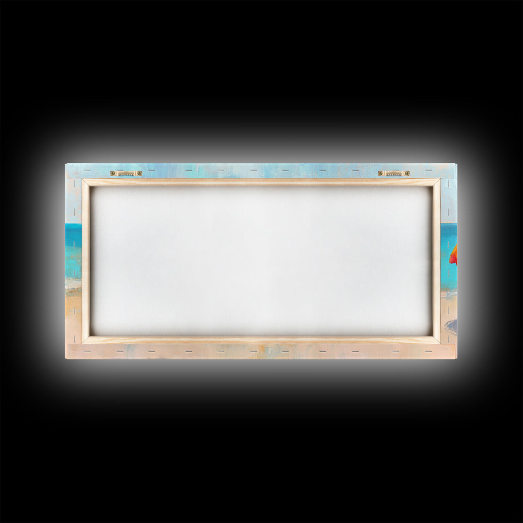 Beach Umbrella, Coastal Decor, Nautical Wall Art, Seascape Painting, Ocean Painting, Extra Wide Art, Framed Canvas Print, Beach House Art