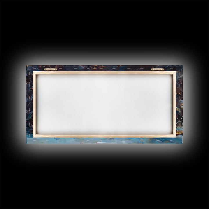 Coastal Ice Cave, Canvas Print, seascape painting, nautical decor, blue and green wall art, landscape painting, extra wide art