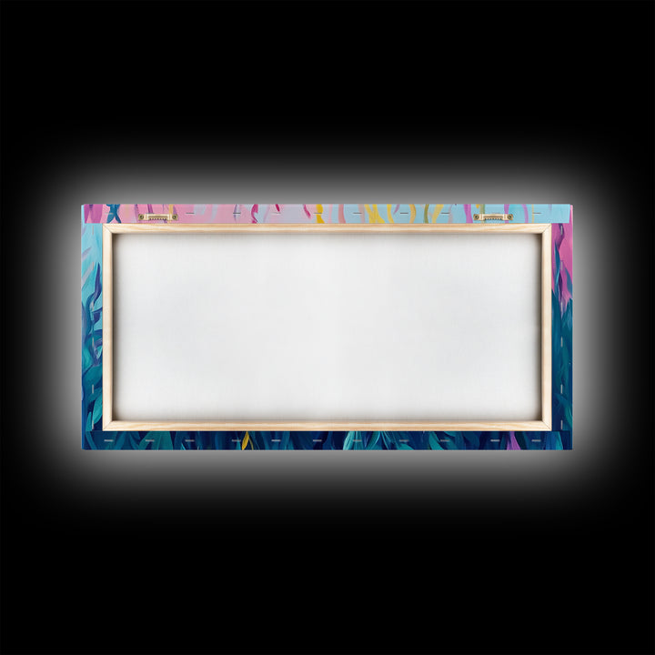 Abstract Seaweed, Framed Canvas Print, ocean art, botanical prints, teal wall art, pink abstract art, extra wide art, coastal decor