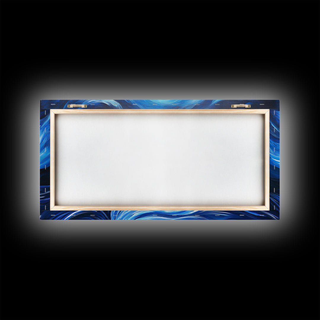 Blue Moon Painting, Moody Art, Nautical Wall Art, Coastal Painting, Framed Canvas Print, Above Couch Art, Extra Wide Art