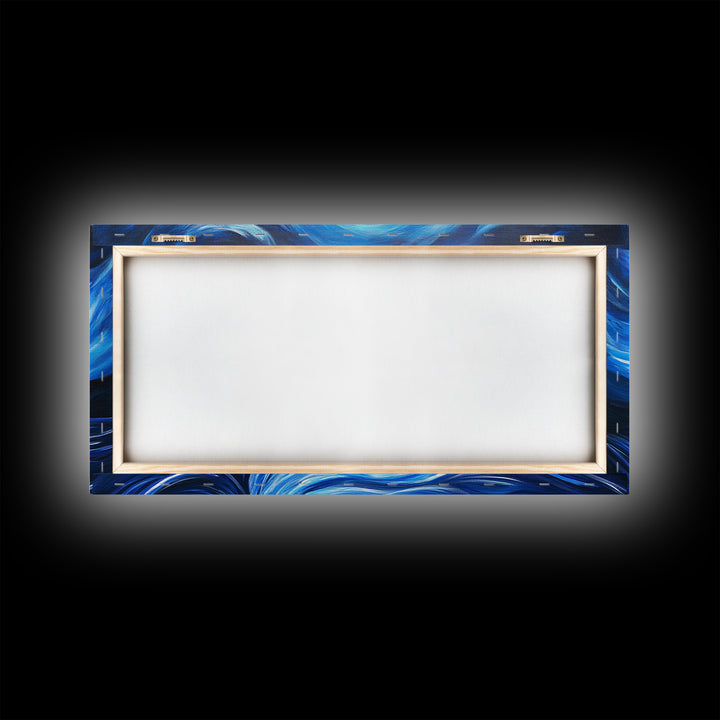 Blue Moon Painting, Moody Art, Nautical Wall Art, Coastal Painting, Framed Canvas Print, Above Couch Art, Extra Wide Art