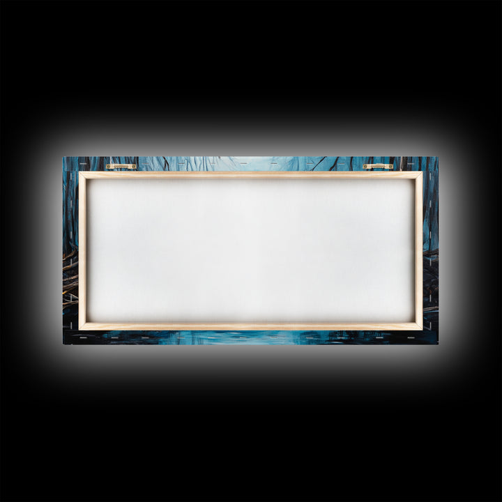 Beavers, river, landscape painting, extra wide art, panoramic painting, moody art, framed canvas print, rustic wall art, bedroom art