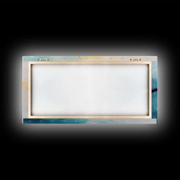 Cherry blossom painting, coastal decor, framed canvas print, minimalist art, abstract landscape, extra wide art, horizontal wall art