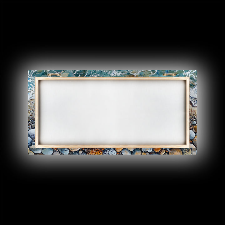 Coastal decor, beach painting, framed canvas print, extra wide art, ocean waves, seascape painting, rustic wall art, nautical wall art