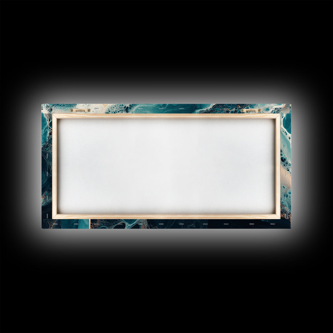 Abstract Fluid Art, moody art, blue and green wall art, wabi sabi art, extra wide art, horizontal wall art, Canvas Print