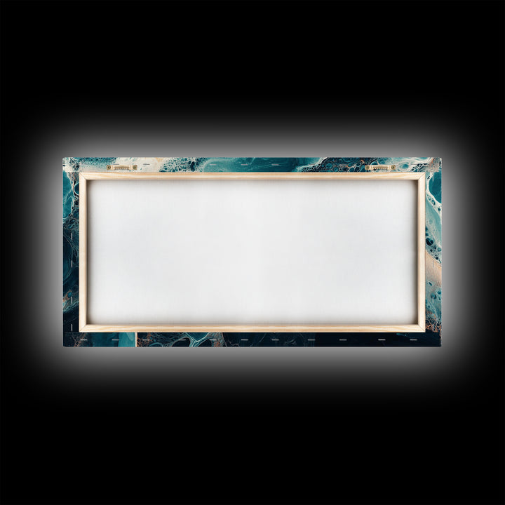 Abstract Fluid Art, moody art, blue and green wall art, wabi sabi art, extra wide art, horizontal wall art, Canvas Print