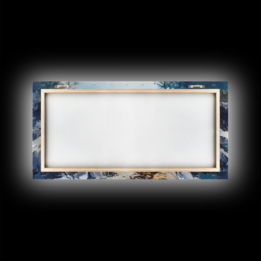 Rocky Coastal Cove, Maine oil painting, nautical decor, seascape painting, extra wide art, above bed wall art, Canvas Print