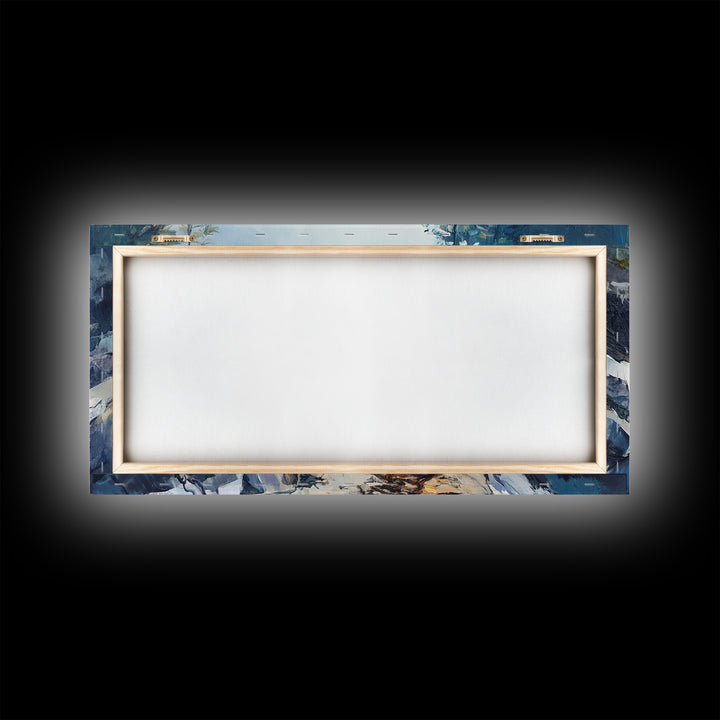 Rocky Coastal Cove, Maine oil painting, nautical decor, seascape painting, extra wide art, above bed wall art, Canvas Print