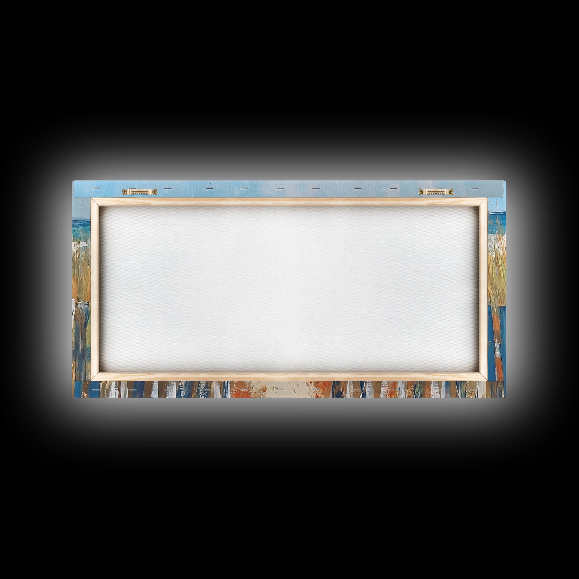 Beach Fence, coastal painting, framed canvas print, nautical decor, seascape painting, blue and green wall art, extra wide art