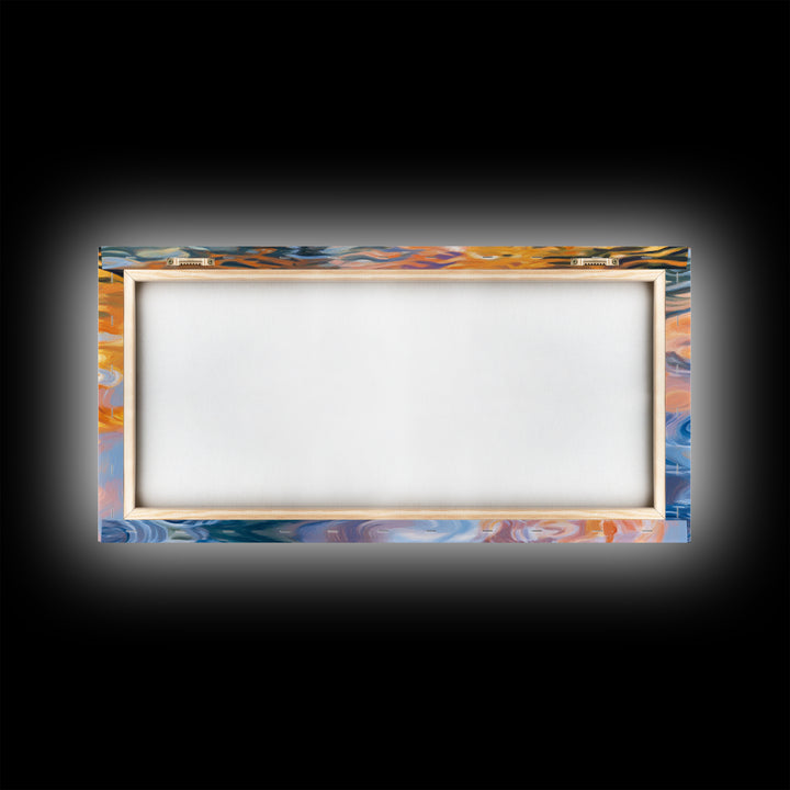 Abstract Water, Nautical Wall Art, Blue and Green Wall Art, Panoramic Painting, Extra Wide Art, Canvas Print, Living Room Art