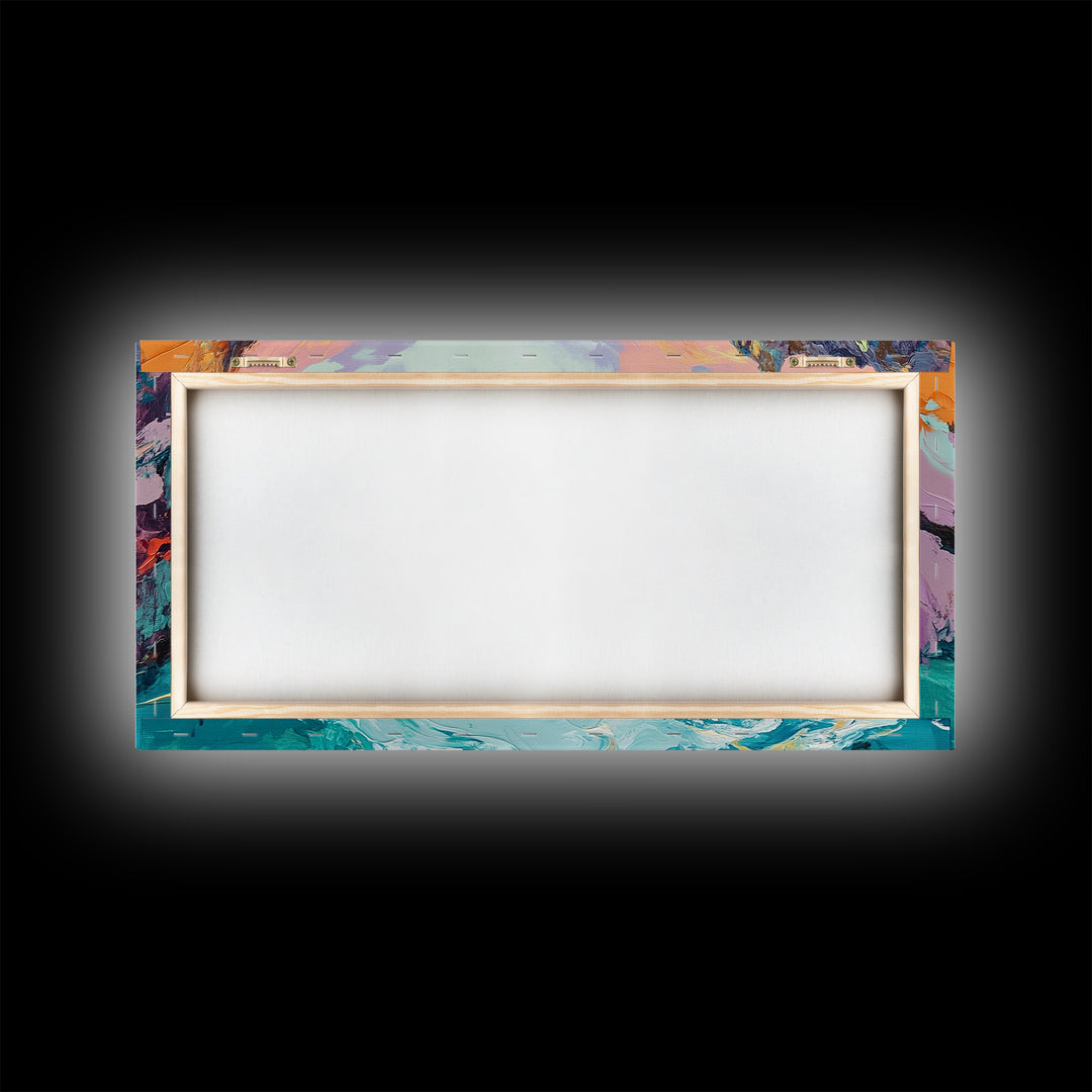 Coastal Canyon Sunset, panoramic painting, extra wide art, framed canvas print, seascape painting, southwest wall art