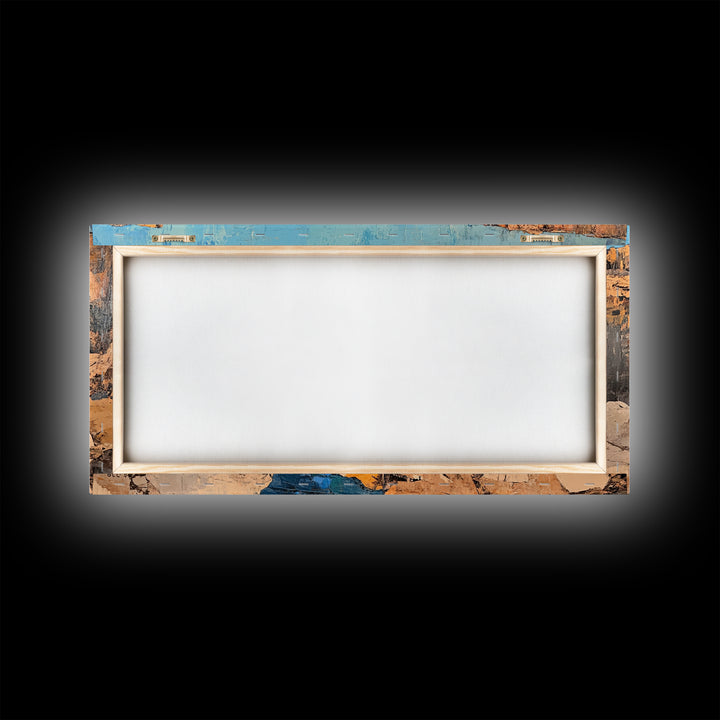 Canyon River, southwest landscape, desert cliffs, textured painting, extra wide art, panoramic art, Framed Canvas Print, rustic decor