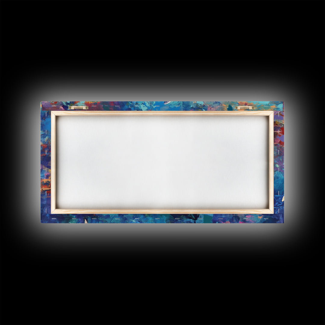 Dolphin Painting, blue and green wall art, coastal decor, nautical painting, framed canvas print, whimsical art, ocean wall art