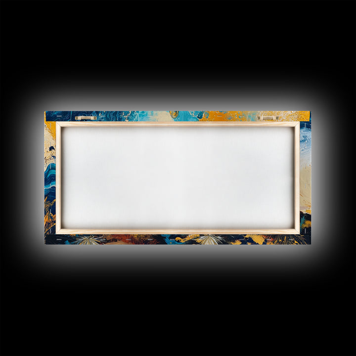 Cactus Desert Art, southwest wall art, Joshua tree art, moody art, rustic decor, extra wide art, panoramic art, Framed Canvas Print