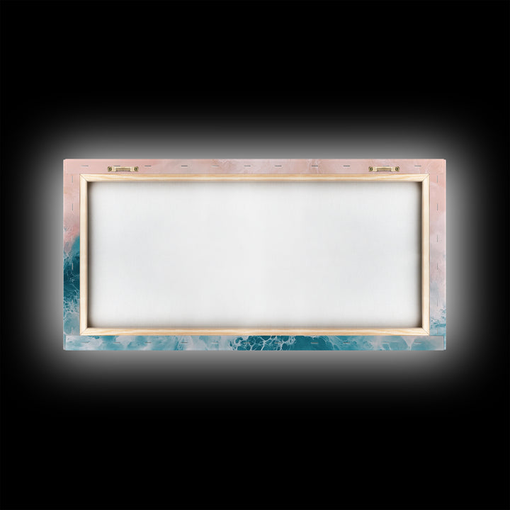 Abstract Ocean, Coastal Landscape Art, Nautical Wall Art, Framed Canvas Print, Teal and Pink Art, Surf Inspired Artwork