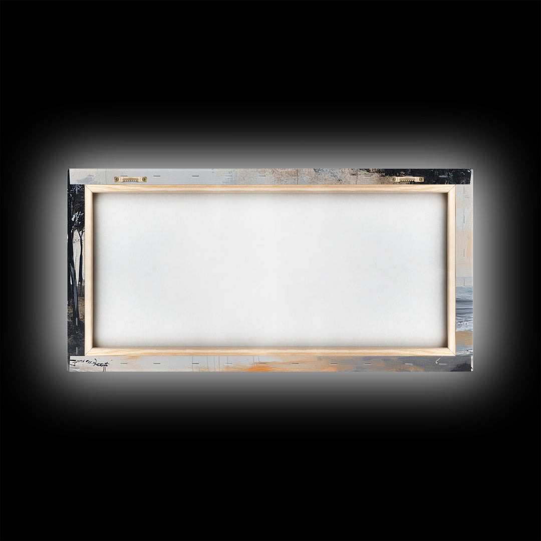 Coastal Landscape, Framed Canvas Print, beach painting, ocean wall art, panoramic painting, extra wide art, above sofa art