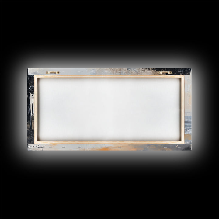 Coastal Landscape, Framed Canvas Print, beach painting, ocean wall art, panoramic painting, extra wide art, above sofa art