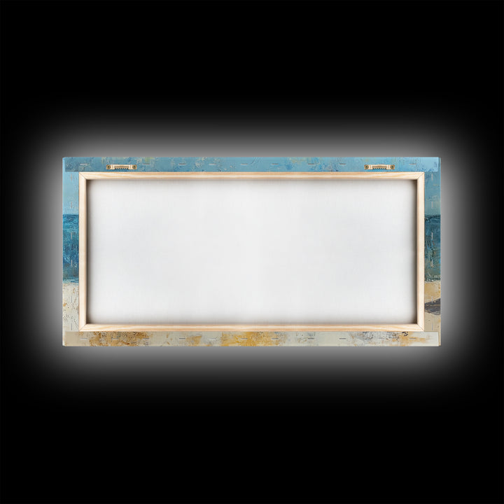 Rustic Boat, Framed Canvas Print, coastal wall art, nautical decor, rustic art, extra wide painting, panoramic painting