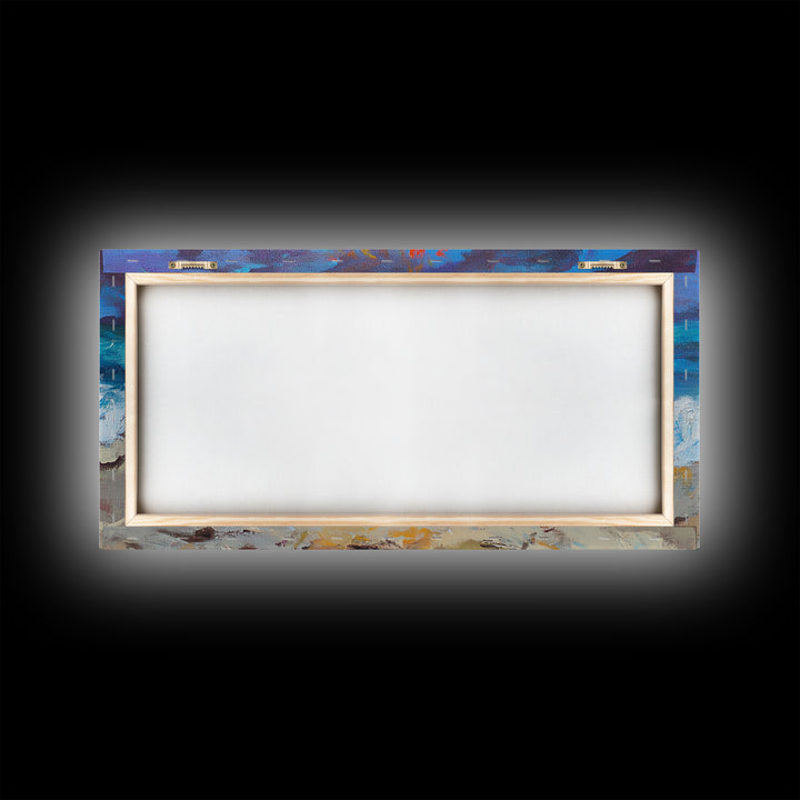 Beach bonfire, coastal decor, surf wall art, nautical painting, ocean fire, rustic wall art, horizontal wall art, canvas print, seascape