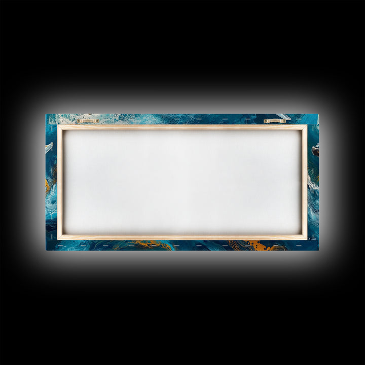 Blue whale, ocean waves, Canvas Print, whale painting, nautical decor, coastal wall art, seascape painting, extra wide art