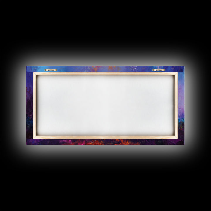 Campfire painting, rustic decor, boho art, mountain painting, cozy fire, scenic landscape, extra wide art, framed canvas print, warm glow