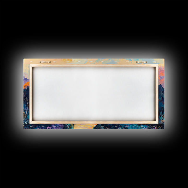 Abstract Landscape, Vibrant Sunset, Mountain Painting, Canvas Print, Extra Wide Art, Panoramic Art, Bedroom Art, Above Sofa Art