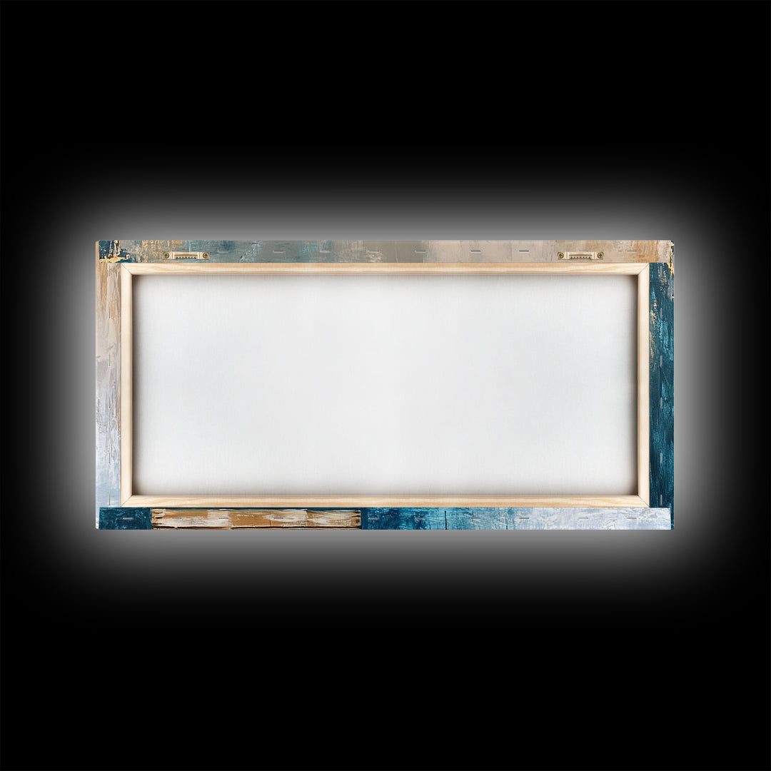 Abstract Rustic Art, Blue Gold Textured, Canvas Print, Wabi Sabi Art, Minimalist Art, Therapy Art, Extra Wide Art, Modern Decor